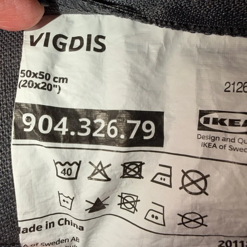 2 IKEA Vigdis Pillow Covers 20 x 20 Dark Gray 100% Natural Ramie Cloth Washable